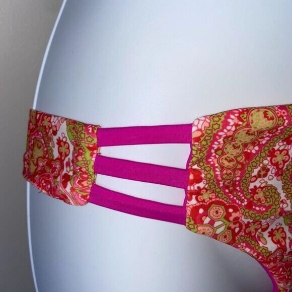 Strappy High-Neck Bikini Top Two Piece Swimsuits Side Strap Bottom Swimwear - Picture 6 of 8